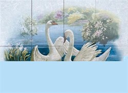 Урал ПН8ЛБ3Г Панно "Лебеди" 72,8х99,6 (из 8-ми плиток) - фото 60694
